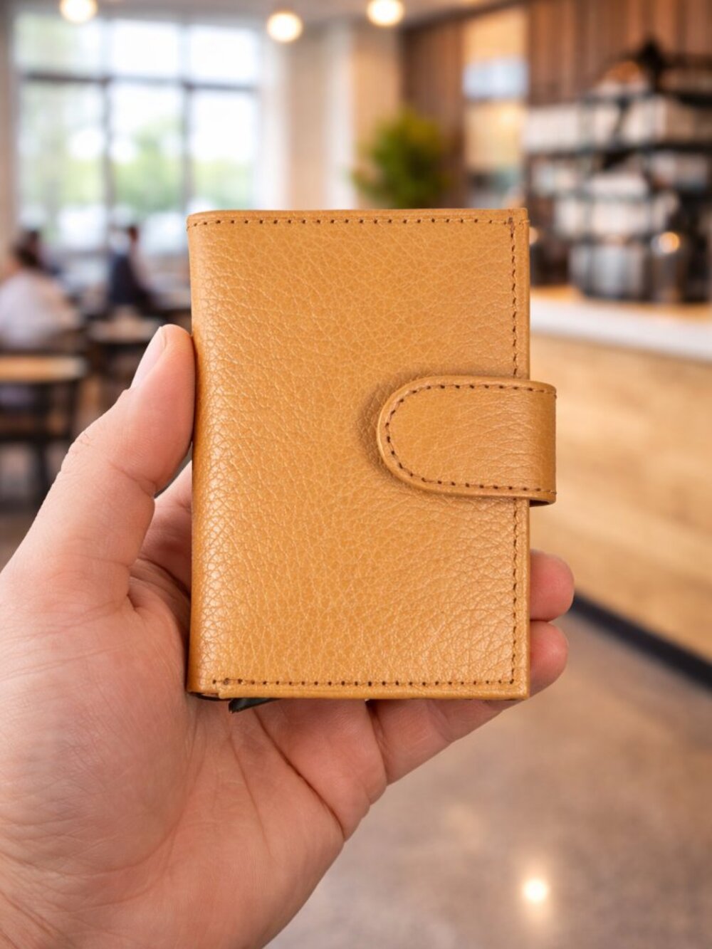 Automatic POP-UP, RFID Blocking Slim LEATHER ID Credit Card Holder